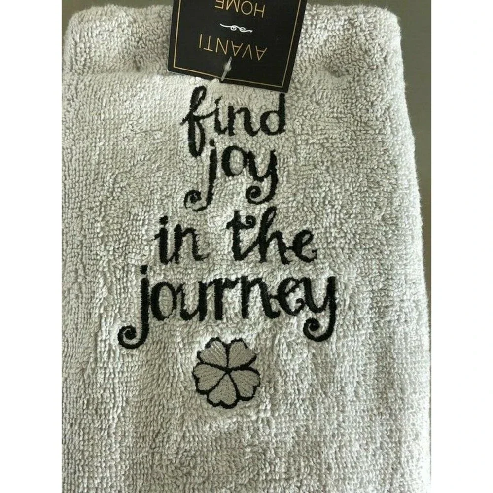 Avanti Hand Towels Enjoy The Journey Floral Black White Set of 2 Embroidered